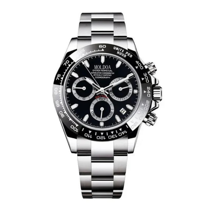 Vanetto Corsa Men's Chronograph Watch with Black Dial and Silver Sub-dials - Tachymeter Bezel
