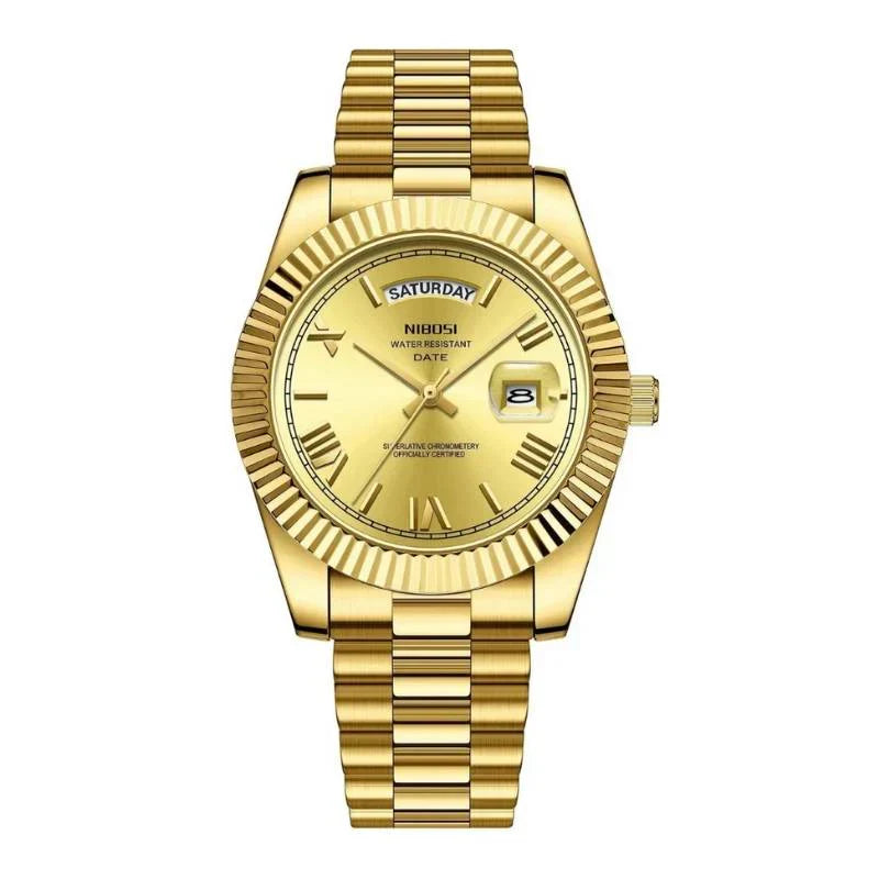 Vittorio Men's Day-Date Watch in Gold Stainless Steel with Champagne Dial - 40mm Luxury Timepiece