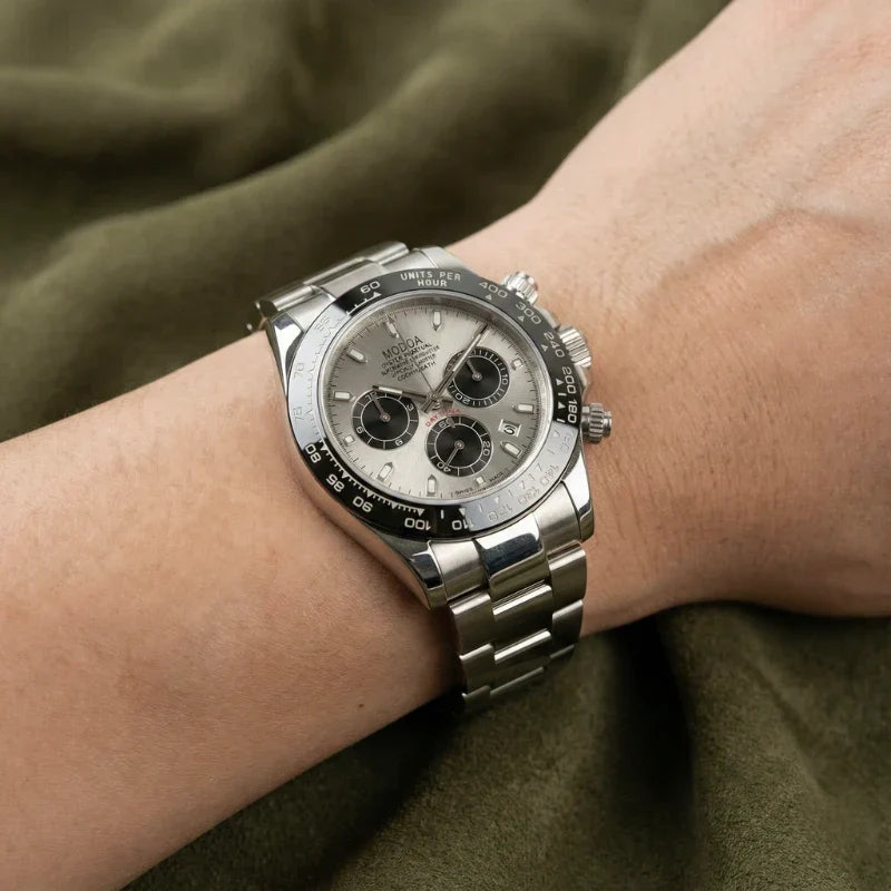 Men’s stainless steel chronograph watch with tachymeter bezel – Vanettto Valerius