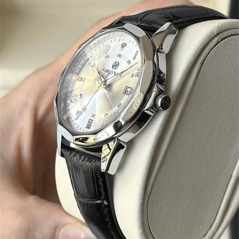 Men's Amalfi watch on a croco-embossed black leather strap