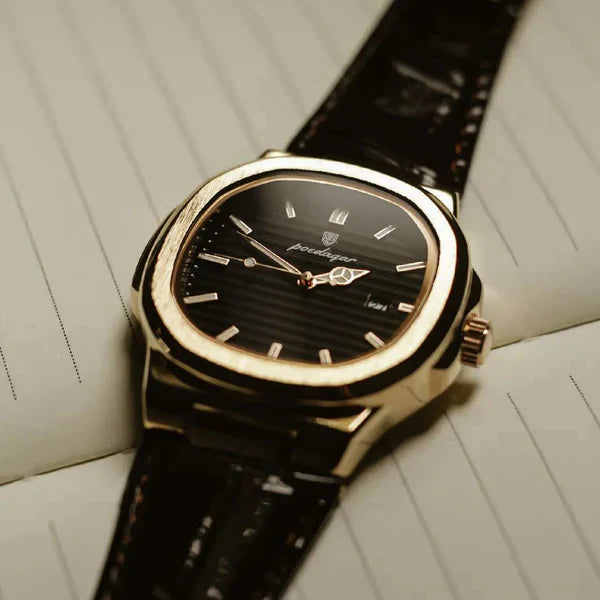 Laurent watch case profile showing the brushed steel finish