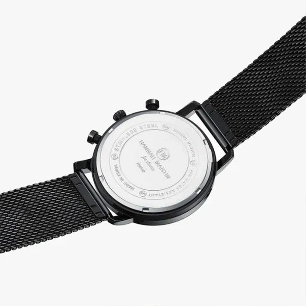 Milano Stealth Chronograph case profile on Milanese mesh bracelet