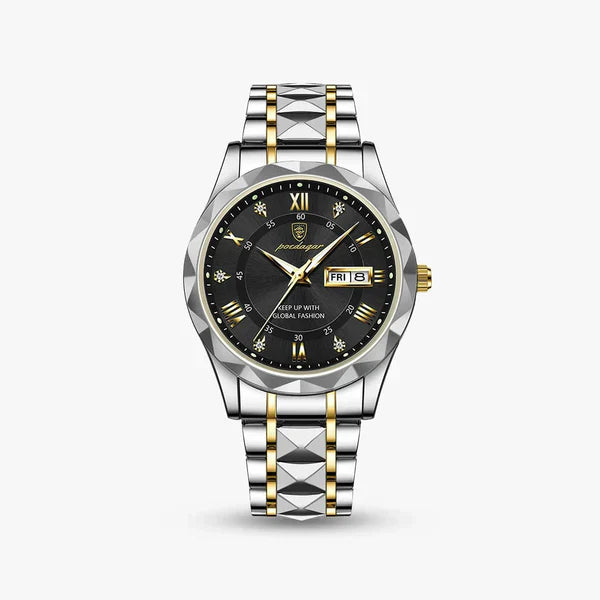 Romano two-tone steel watch with faceted diamond-cut bracelet and Roman numerals