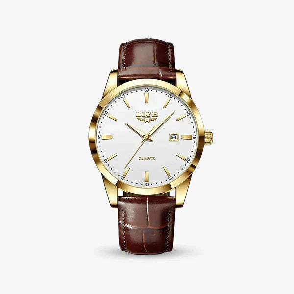 Slim classic dress watch on leather strap, an example of understated Italian-inspired design