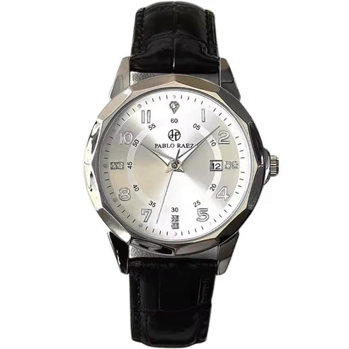 Amalfi dress watch with diamond-cut faceted bezel and silver sunburst dial