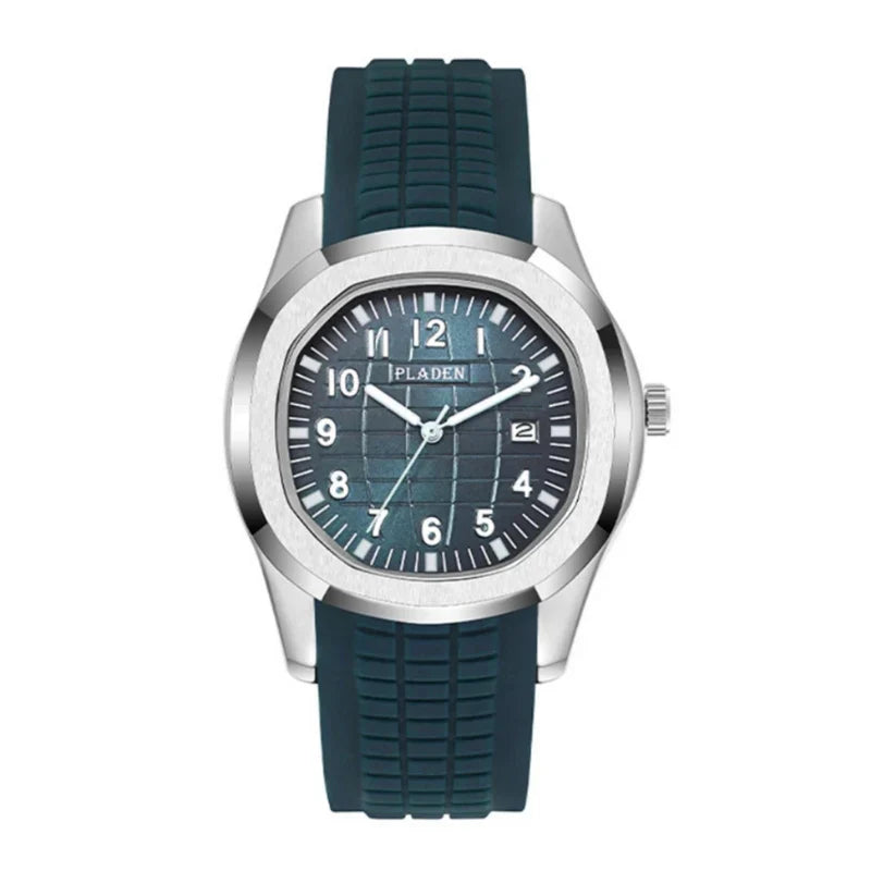 Aquamare Men's Sport Watch in Silver Steel with Blue Rubber Strap - Water Resistant Design