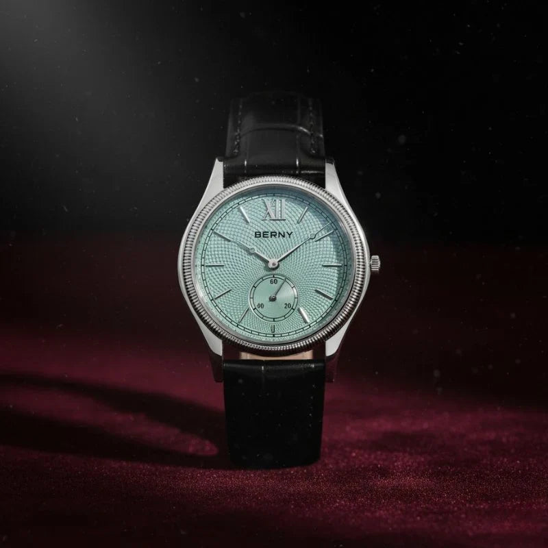 Archivist watch with coin-edge bezel and small seconds dial on leather