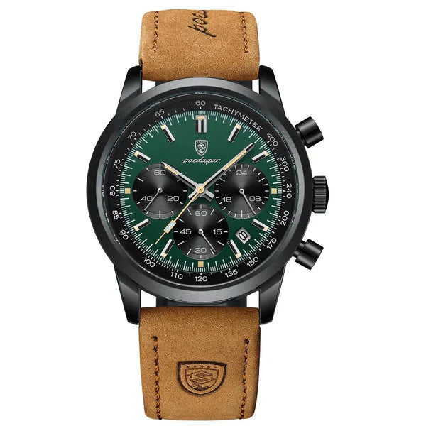 Vanetto Aviatore Men's Pilot Watch with Green Dial and Black Case - Field Watch Style