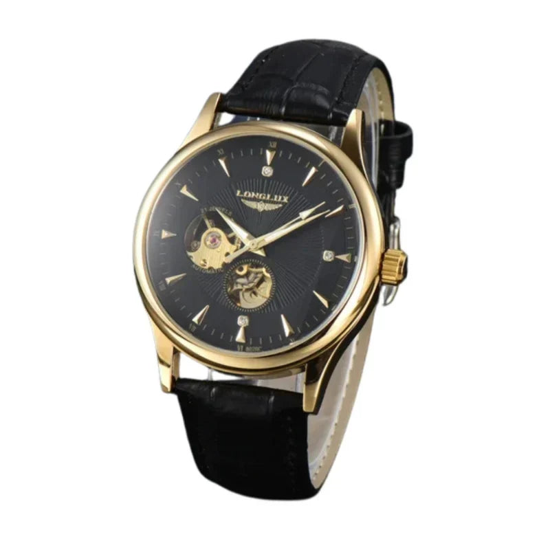 Bellagio automatic men's watch in gold-tone with black dial and open-heart aperture