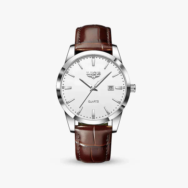 Vanetto Florence Men's Classic Watch in Silver with Brown Leather Strap
