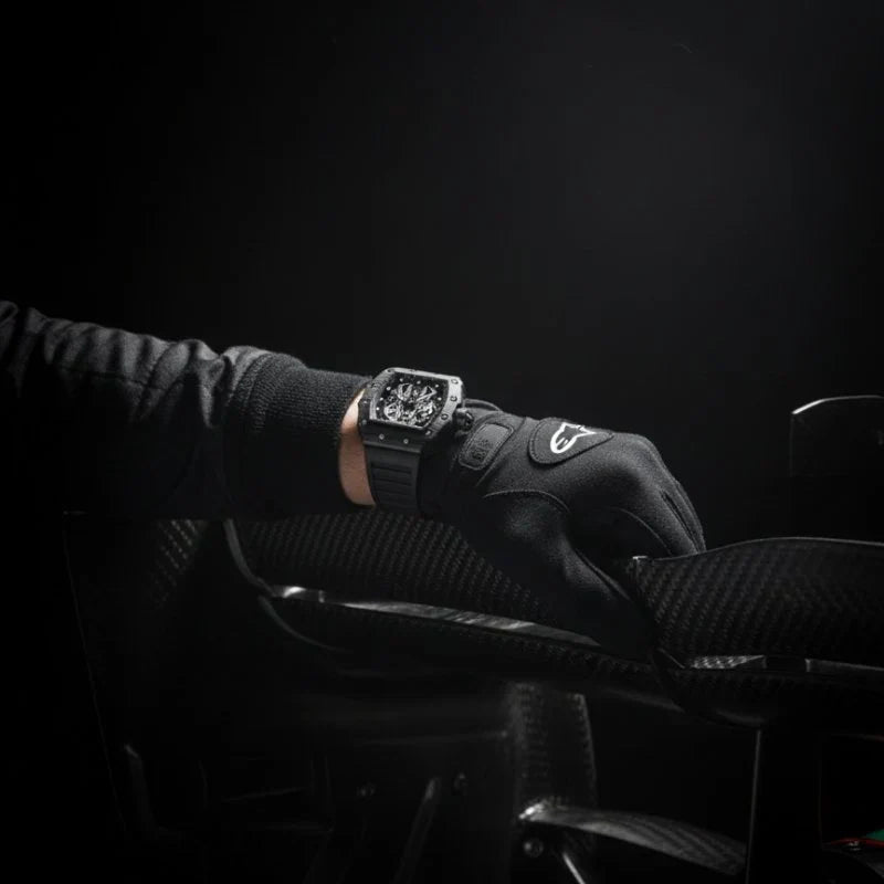 Helix skeleton watch with exposed movement in a tonneau case