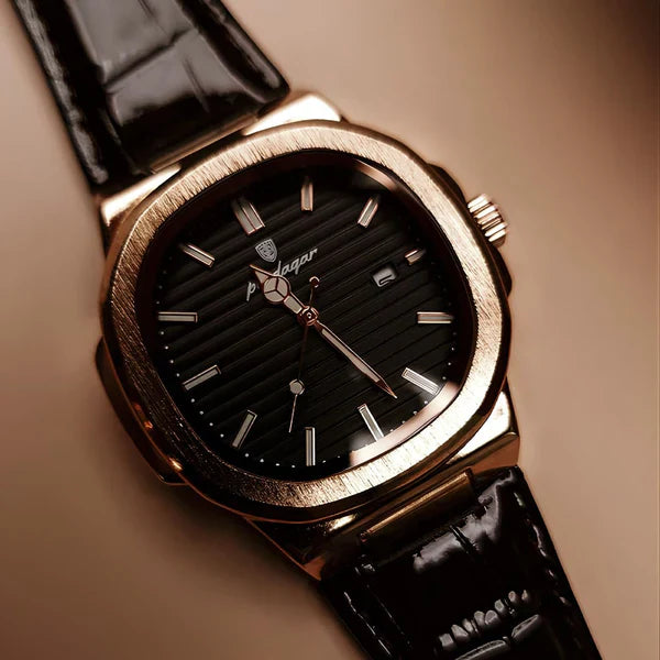 Laurent watch leather strap and buckle detail
