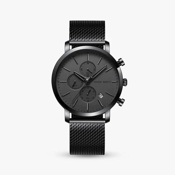 Milano All Black Men's Chronograph Watch with Mesh Strap - Stealth Style