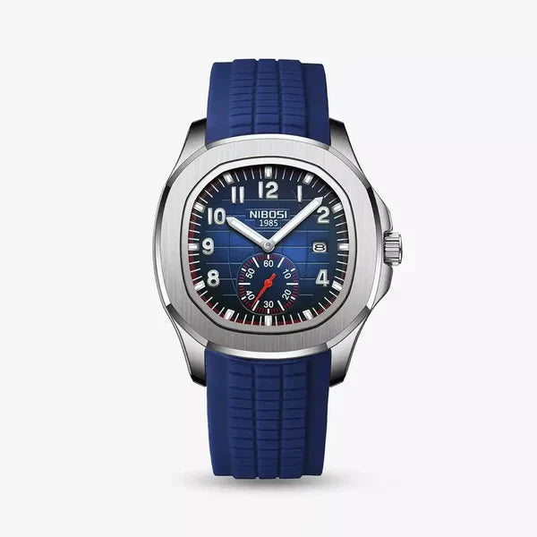 Portofino Men's Sport Watch with Blue Silicone Strap and Silver Case - Yachting Style