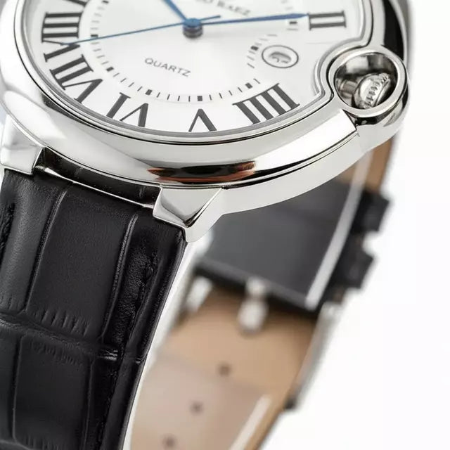 Side detail of the Siena showing the rounded crown guard and black leather strap