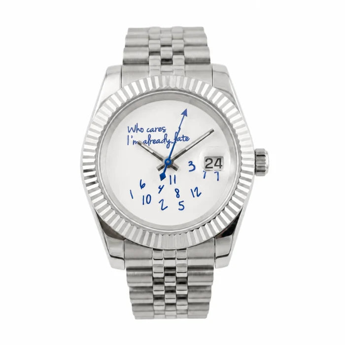 Sprezzatura Automatic Watch – 40mm steel with white 'Who cares I'm already late' dial
