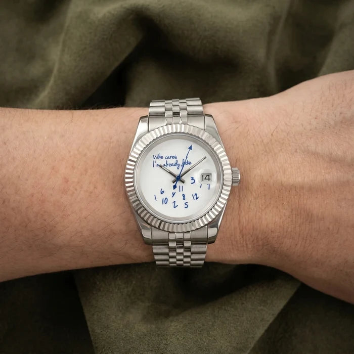 Sprezzatura automatic watch worn on the wrist, fluted steel bezel
