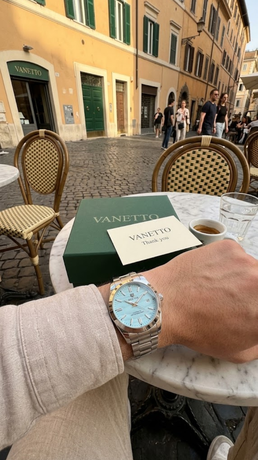 Vanetto timepiece, close-up